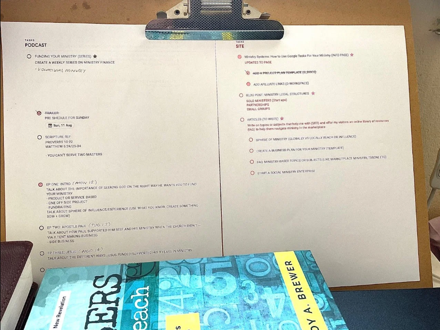 Example of a printed Google Tasks list (pinning it on a board and placing it on your desk is great for more visual people)